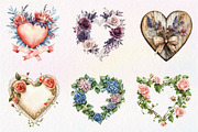Wedding Hearts with Flowers Clipart, an Illustration by CreationArt (Thumbnail 2 of 9)