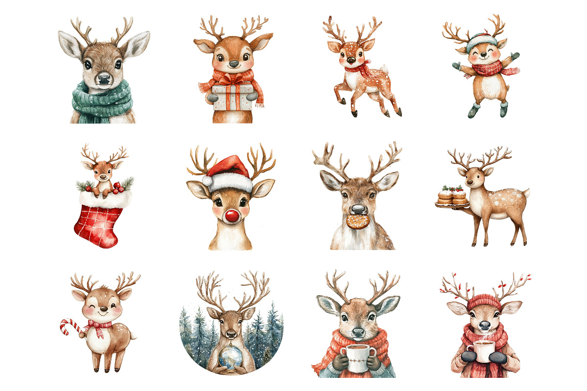 Quirky Christmas Reindeer Clipart, an Illustration by SinaCreation (Photo 2 of 7)