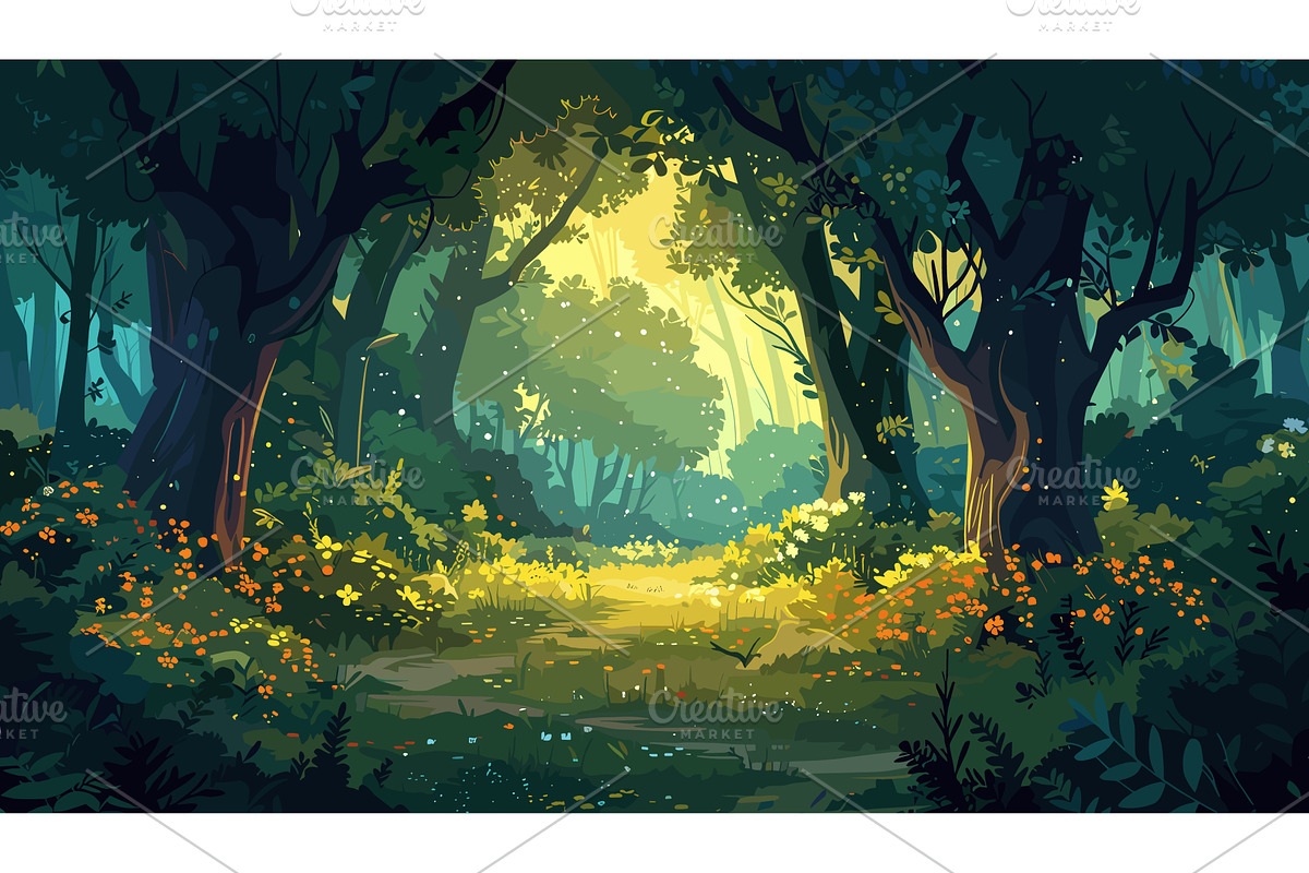 Mystical forest landscape. Fairytale, an Illustration by Valerie Bodnar