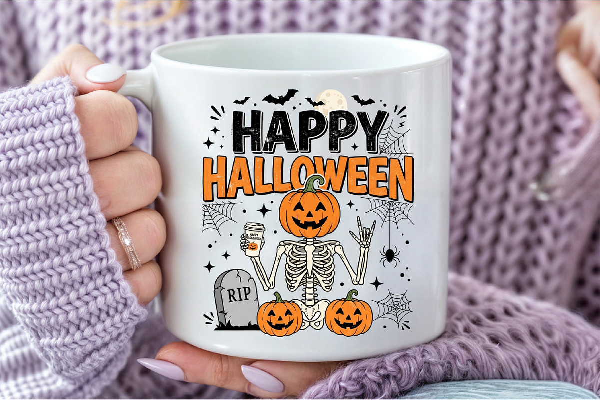 Skeleton Coffee Happy Halloween PNG, a Seasonal Illustration by DreamCafeArt (Photo 7 of 7)