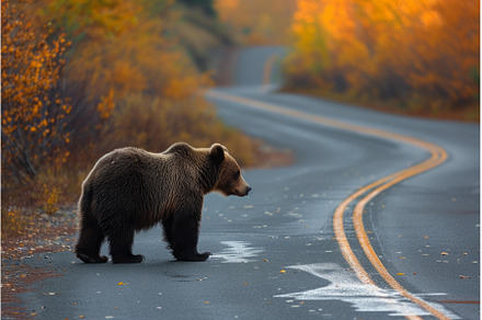 Obscure Bear cub road in fog, an Animal Photo by Ylivdesign