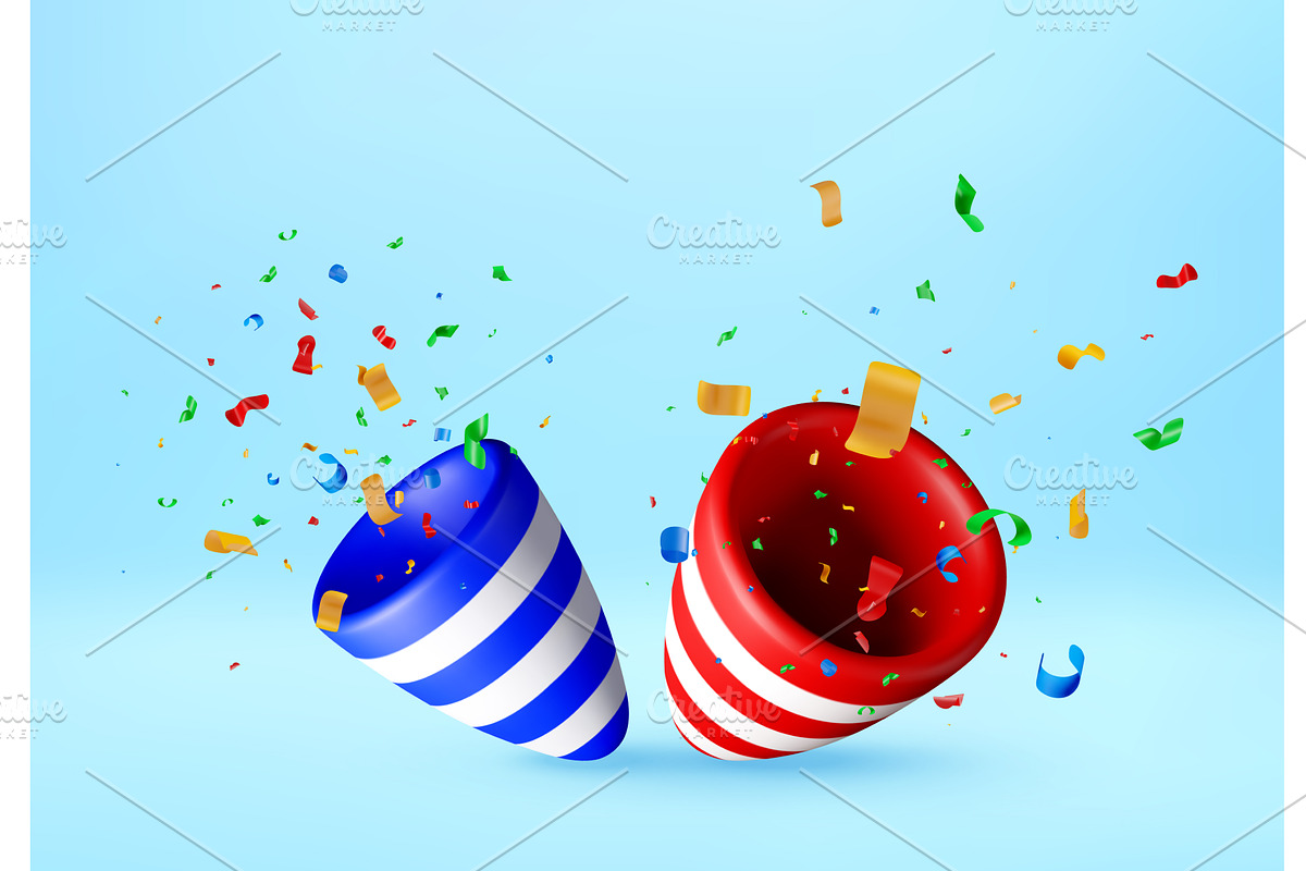 Two 3d party poppers with colorful, an Illustration by Abscent