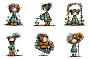 Flowers and Girls Clipart, an Illustration by CreationArt (Thumbnail 5 of 6)