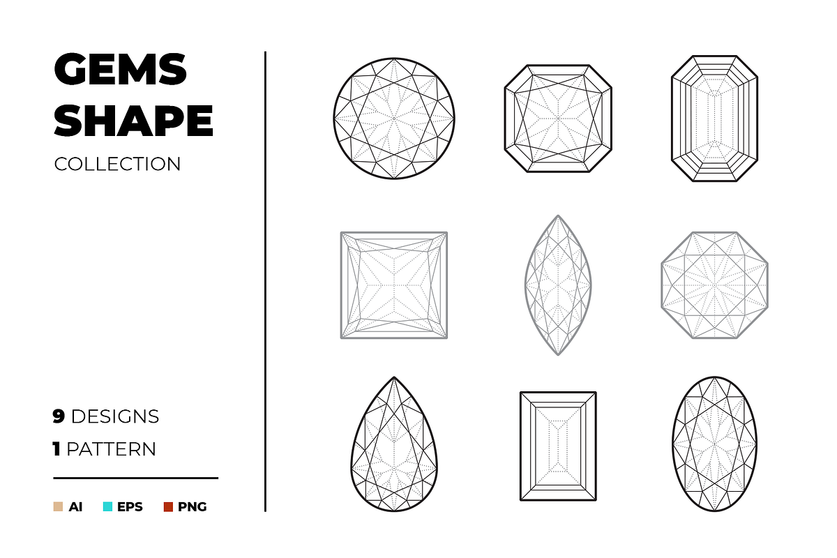 Vector outline gems collecton, an Object Illustration by Exit Graphic Shop (Photo 1 of 3)