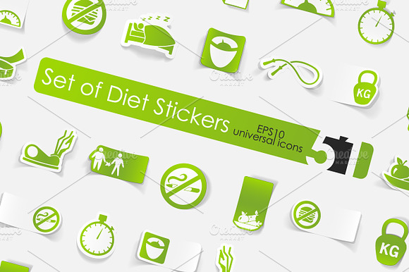 51 Diet Sticker Icons With Shadow