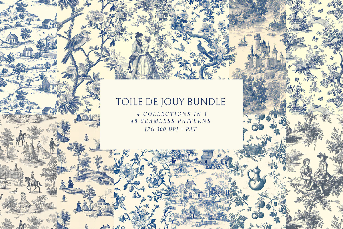 Toile de Jouy Patterns Bundle, a Pattern Graphic by Olya Creative (Photo 1 of 41)