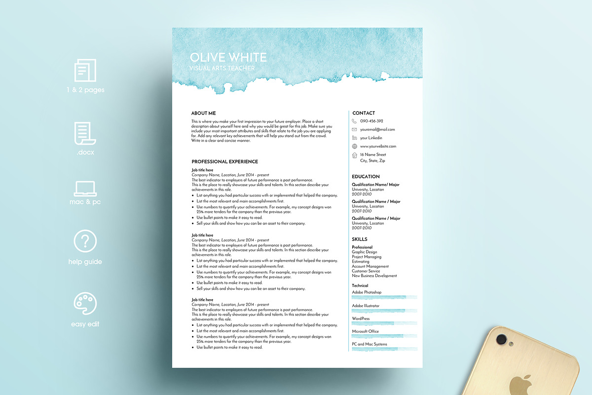 resume template word creative, a Resume Template by PinkJellyfish (Photo 1 of 4)