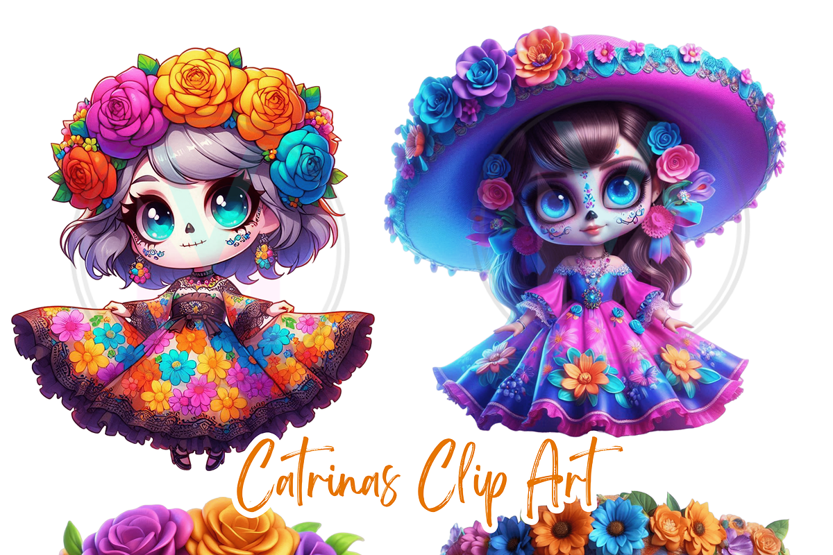 Cute dolls Catrina Day of the dead, a Seasonal Illustration by VM PARTYS  BY TAIRUMA (Photo 2 of 8)