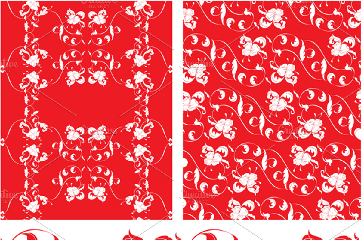 8 seamless patterns with white roses preview 3