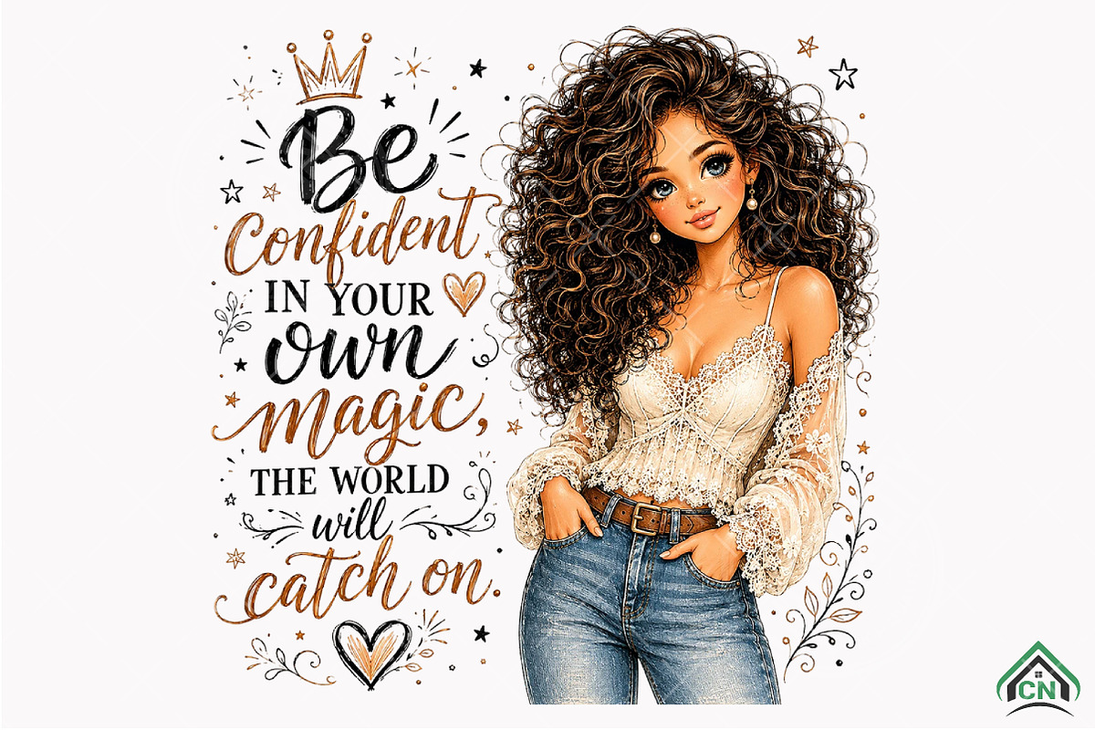Brown Hair Girl Be Confident PNG, a Seasonal Illustration by Craft Nest (Photo 1 of 6)