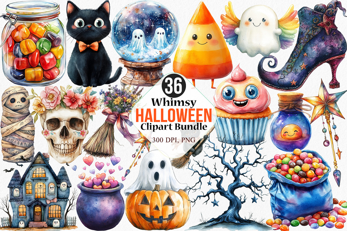 Whimsy Halloween Clipart Bundle, an Illustration by Canvas Craft (Photo 1 of 7)