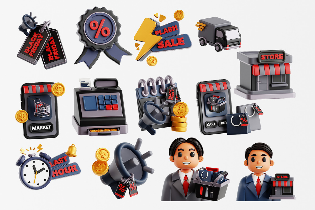 Black Friday Sale 3D Icon Set, an Object 3D Model by Eklip Studio (Photo 3 of 3)