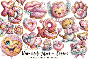 Whimsical Valentine Cookies Clipart, an Illustration by OK Design