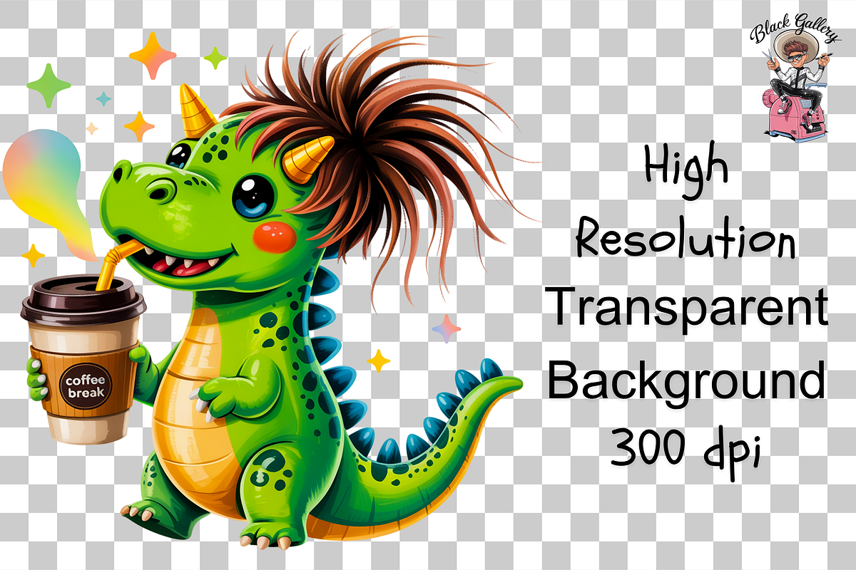 Dinosaur with Coffee PNG Bundle, a Graphic by Clipart Studio (Photo 9 of 12)