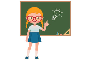 Child girl pupil at the school board, an Education Illustration by Julia's illustrations