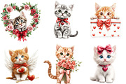 Valentine Cats Clipart PNG Bundle, a Seasonal Illustration by SVGArt (Thumbnail 4 of 5)