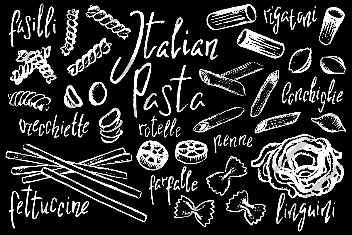 Italian Pasta by White Chalk Vector, a Food Illustration by RabbitAndPencil