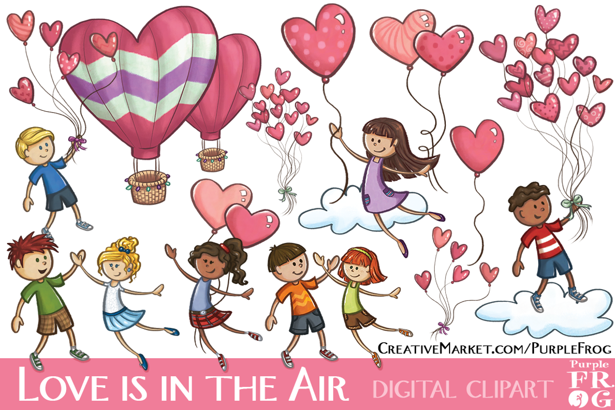 LOVE IS IN THE AIR - Digital Clipart, an Illustration by Purple Frog (Photo 1 of 2)