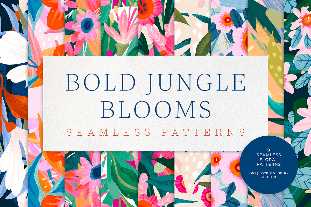 Bold Jungle Blooms Seamless Patterns, a Decorative Illustration by Ramona Schratt (Photo 1 of 9)