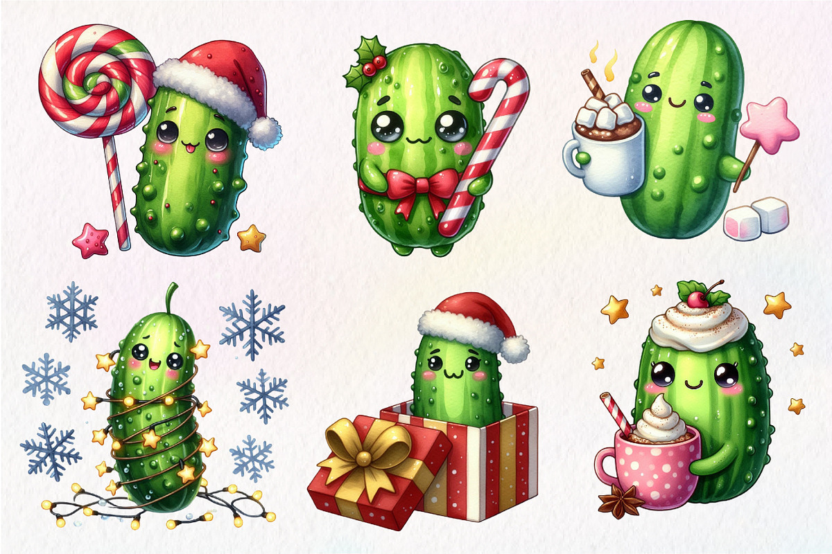 Christmas Kawaii Pickles Clipart, an Illustration by Dream Creation (Photo 4 of 7)