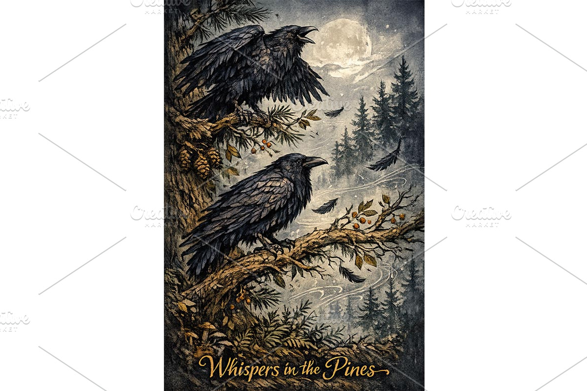 Raven Wall Art Whispers in the Pines, a Background Graphic by LaseredNinja (Photo 3 of 3)