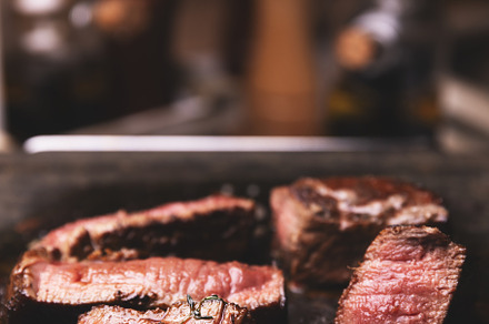 Delicious medium rare steak, a Photo by Grafvision photography