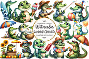Watercolor Summer Crocodile Clipart, an Illustration by OK Design (Thumbnail 1 of 5)