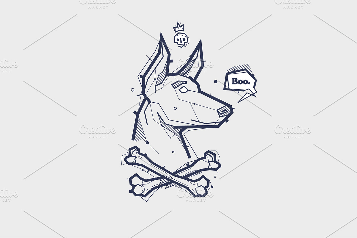 vector tattoo illustration with dog, an Animal Illustration by fet