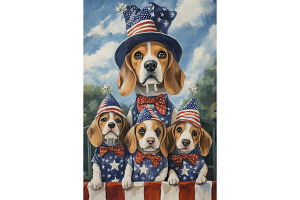 Beagle Family Patriotic Dog Wall Art, an Animal Illustration by Art Paradise Studios