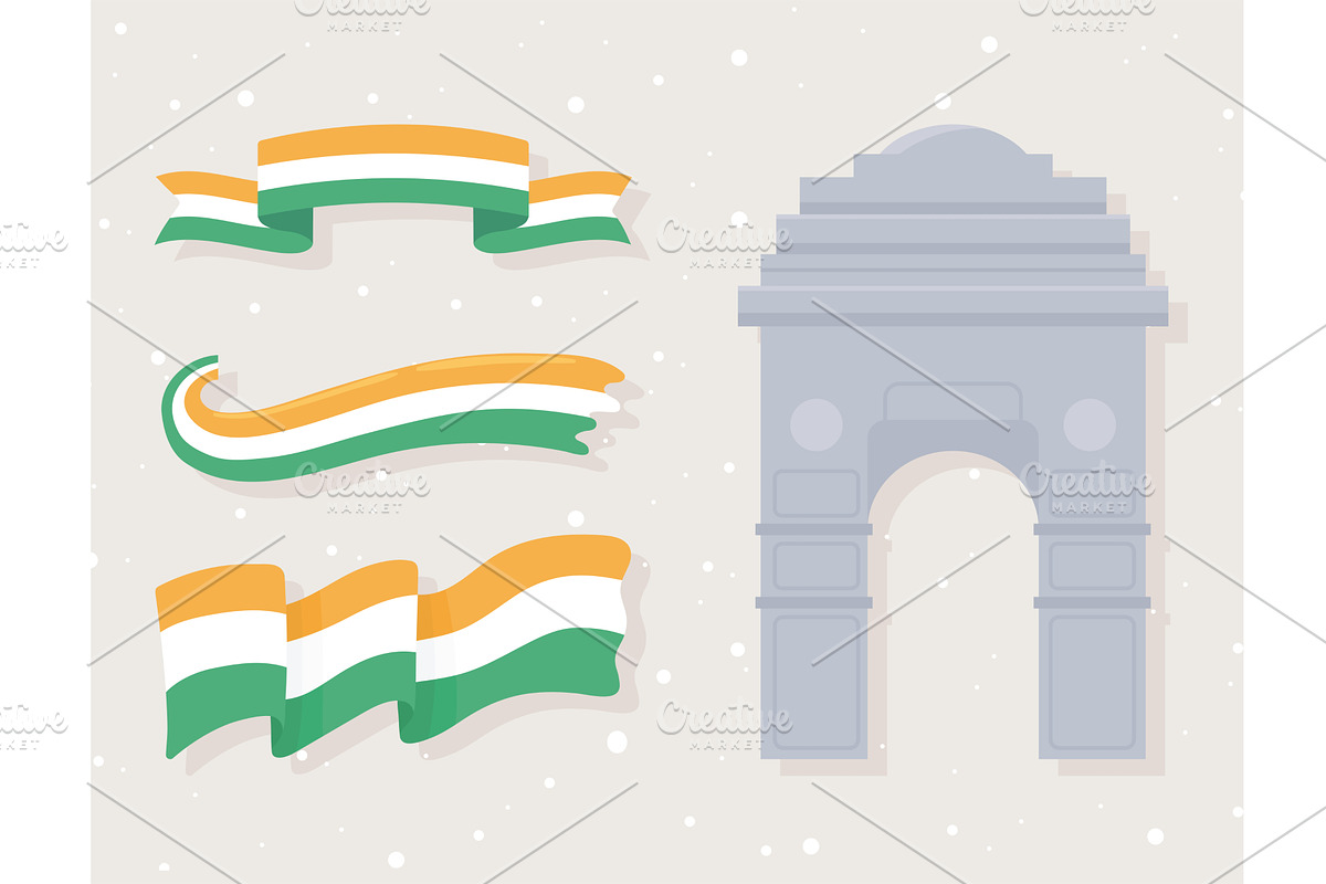 indian flags and gate, an Illustration by studiogstock