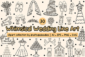 Whimsical Wedding Line Art Clipart
