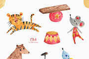 Circus Watercolor Clipart Set, an Animal Illustration by LeMagiqueBoutique (Thumbnail 2 of 9)