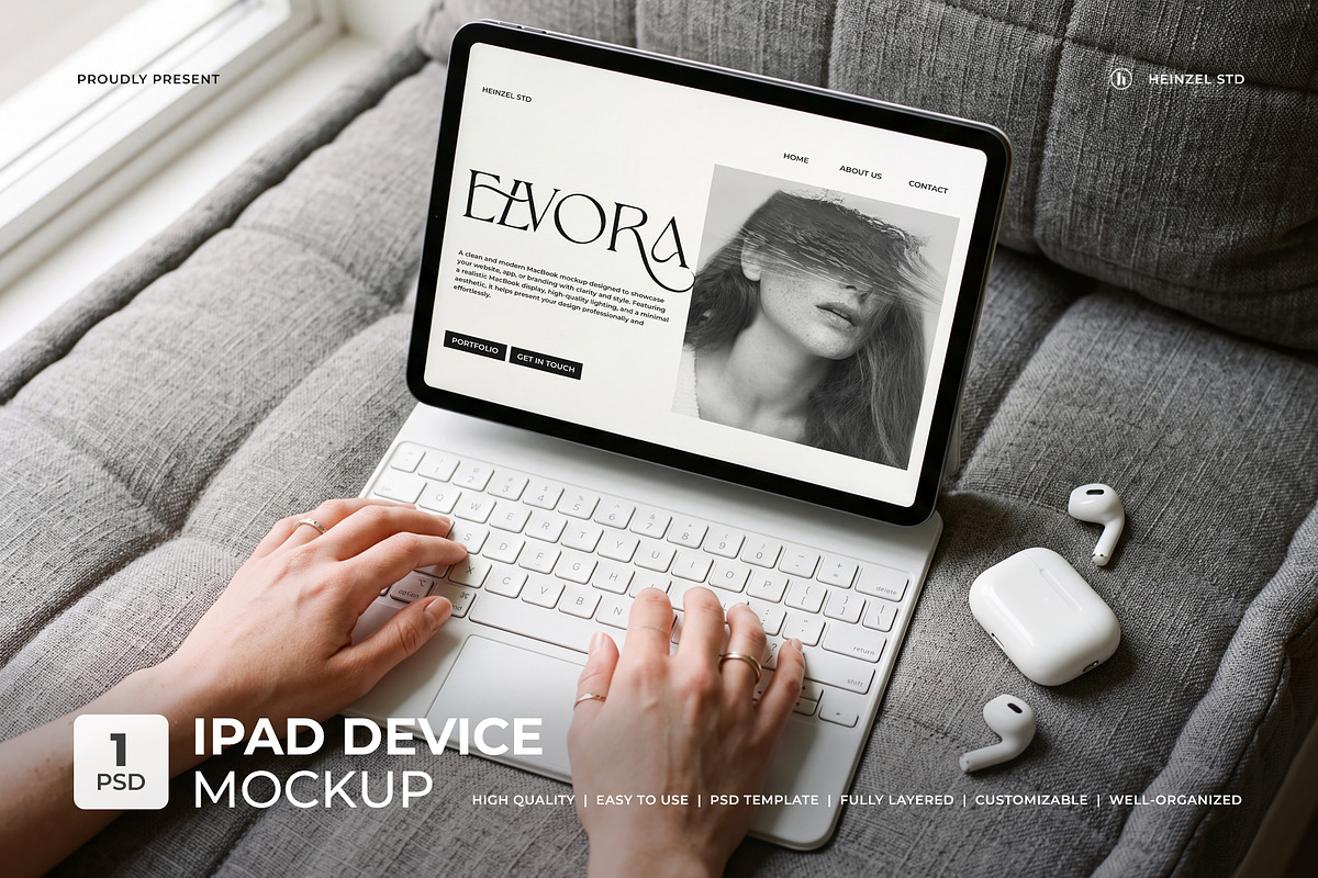 Elvora - iPad Device Mockup PSD #9, an iPad Mockup by Heinzel Std Mockup (Photo 1 of 5)