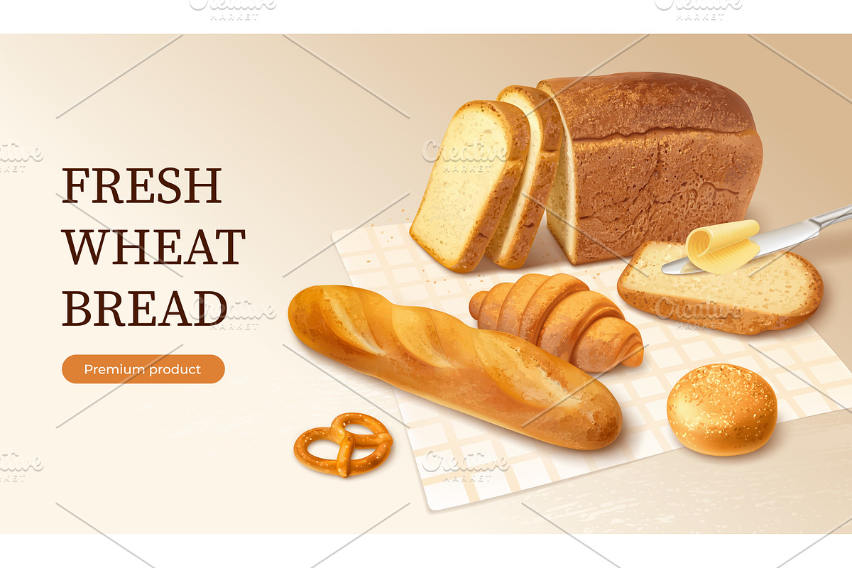 Bread ad. Wheat loaf toast slice, a Food Illustration by Stock-Smart-Start