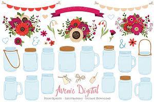 Red Wedding Mason Jar Cliparts