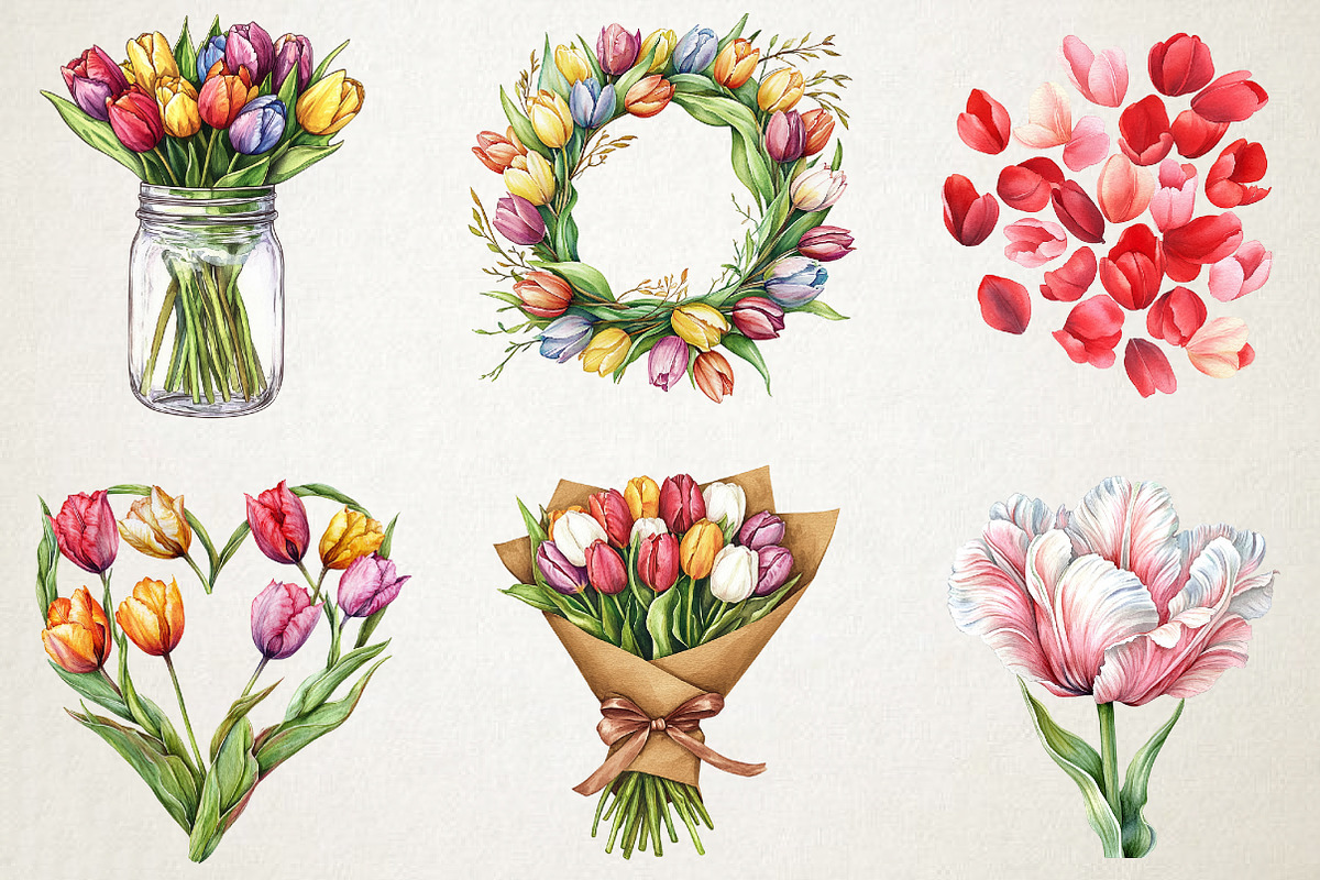 Watercolor Tulip Flower Clipart, an Illustration by RobertsArt (Photo 3 of 5)