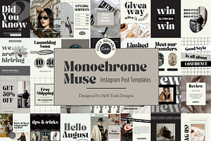 Monochrome Instagram Post Templates, a Social Media Template by Hell Yeah Designs