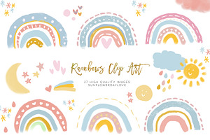 Modern Watercolor Rainbow Clip Art