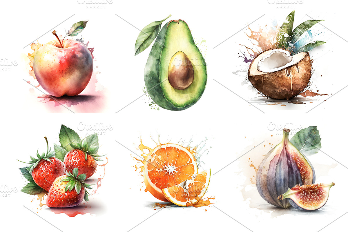 Fruit watercolor illustrations / 01, a Food Illustration by Graxaim Mock-up (Photo 2 of 9)
