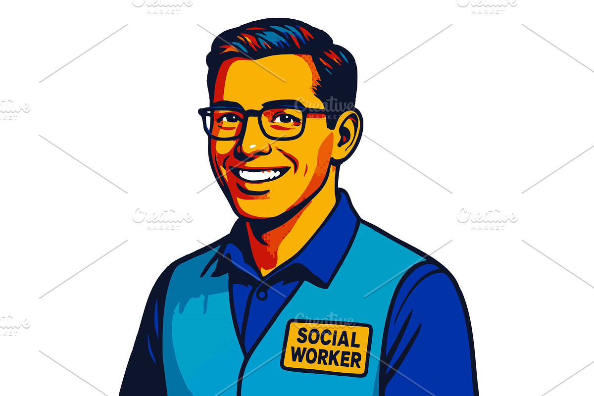 smiling social worker vector, a Person Illustration by AlexArt