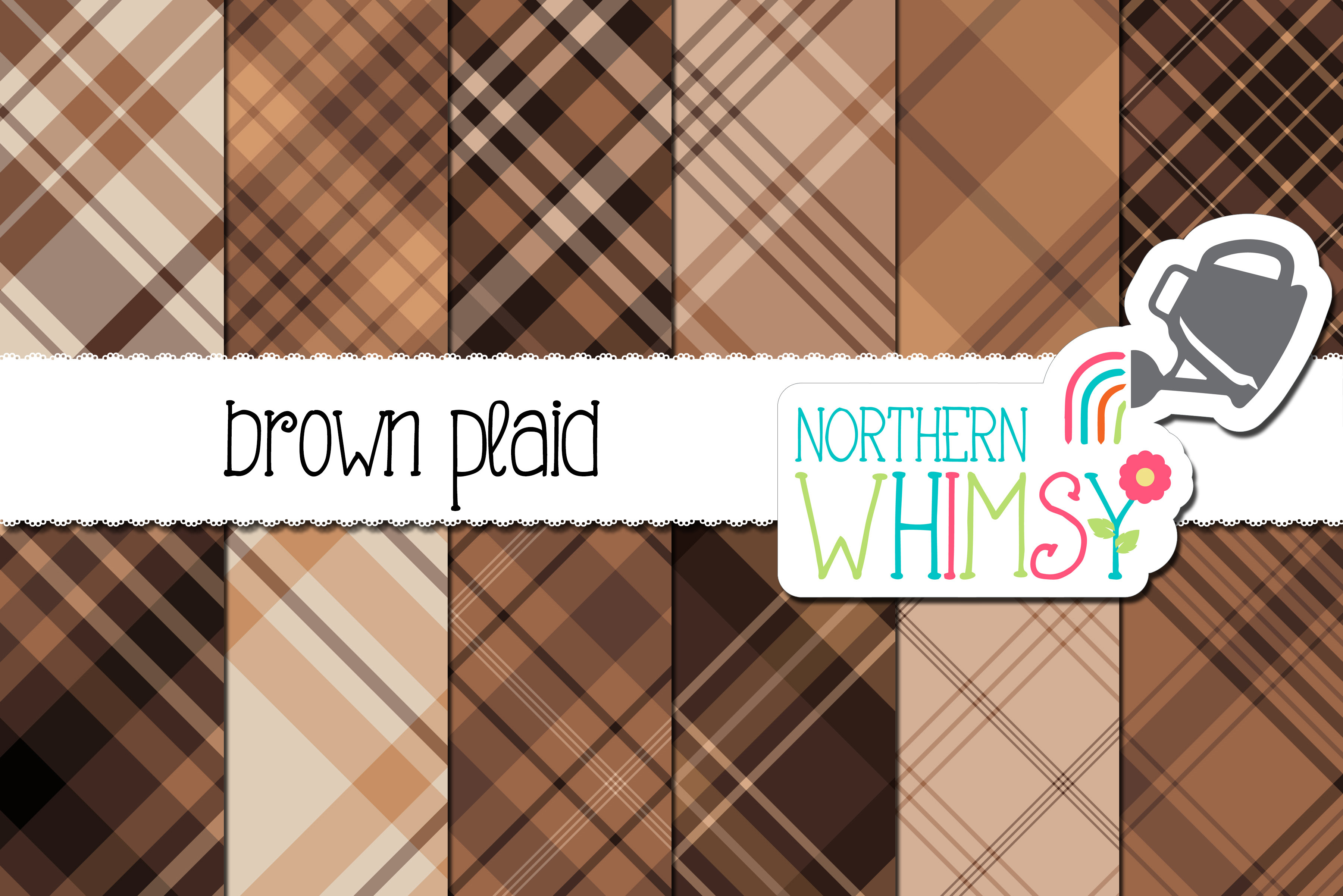 Brown Seamless Diagonal Plaid, a Pattern Graphic by Northern Whimsy Design