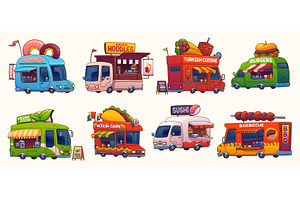 Cartoon food truck cars, a Food Illustration by Buch&Bee