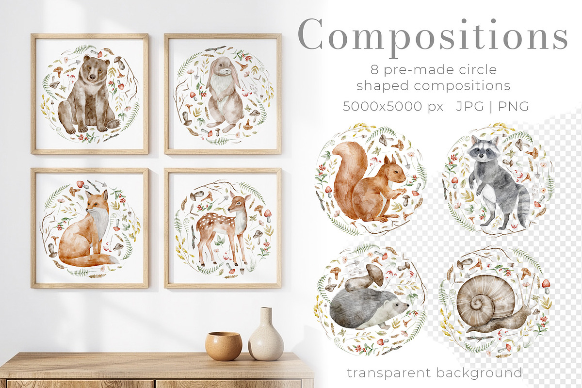Woodland Animals Watercolor Clipart, an Illustration by Alisles (Photo 7 of 18)