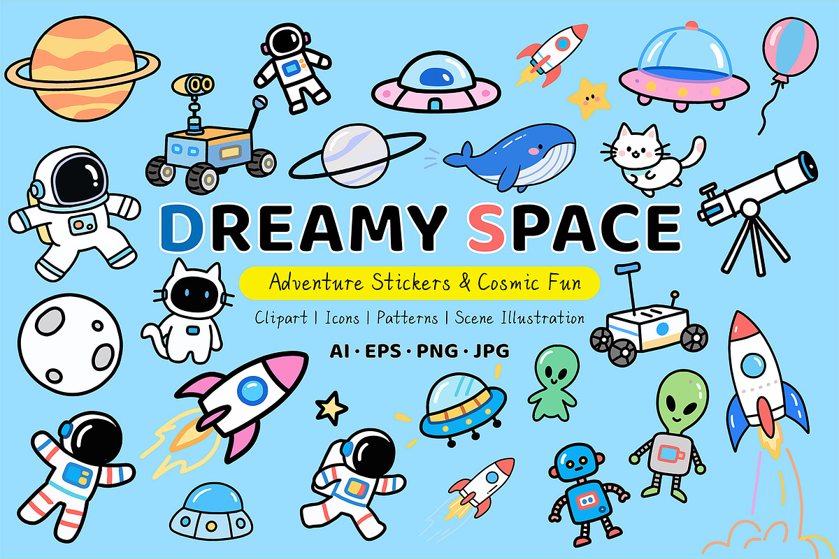 Cute Space Adventure Illustration, an Object Graphic by Housui Patterns (Photo 1 of 6)