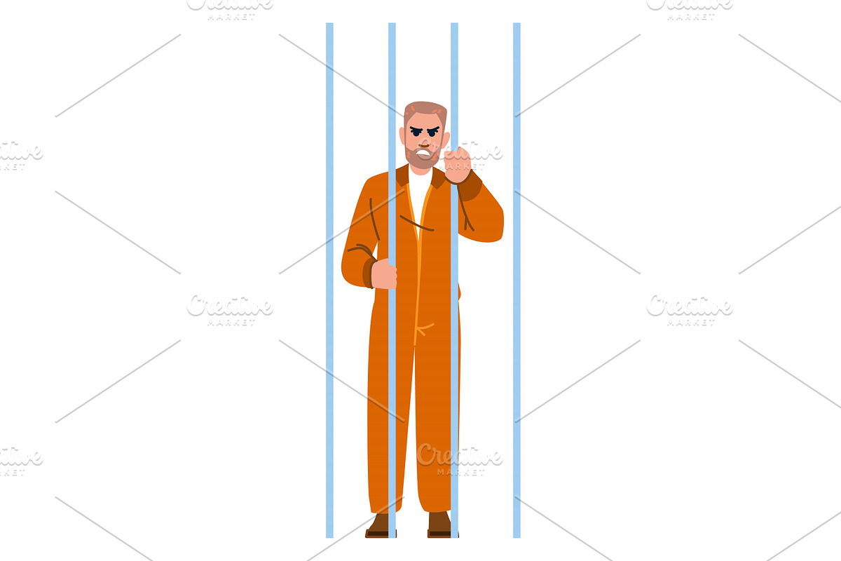 Prisoner standing behind bars, a Person Illustration by pikepicture