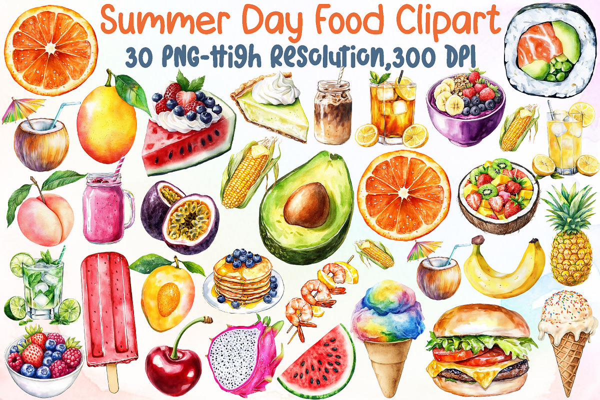 Summer Day Food Clipart, an Illustration by Sublimation Artist (Photo 1 of 6)