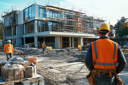 Construction workers oversee the bui, a Background Photo by Pixeness