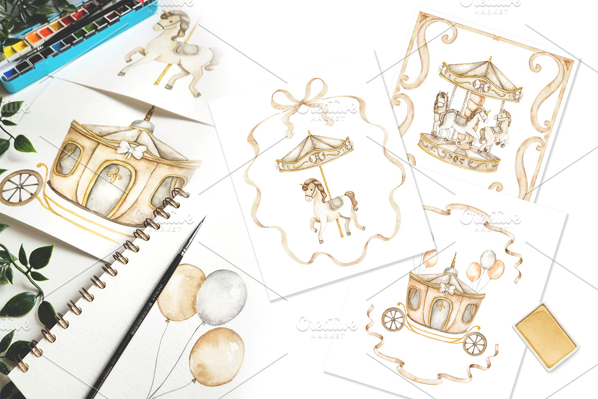 Vintage Carousel Horses Clip Art, a Decorative Illustration by Eves_Aquadreams (Photo 11 of 11)