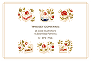 Sweet Cakes - Elements & Patterns, a Food Illustration by Artflorara (Thumbnail 2 of 12)
