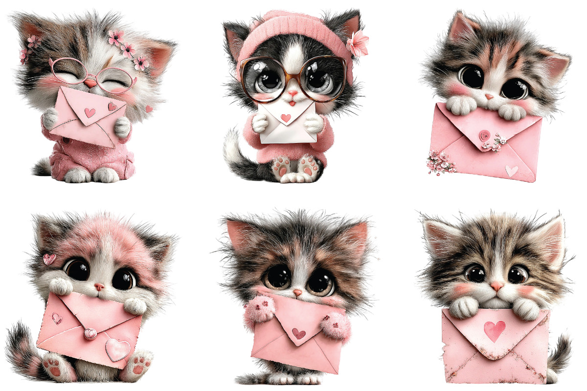 Valentine Cat Love Letter Clipart, an Illustration by CraftArtStudio (Photo 4 of 6)